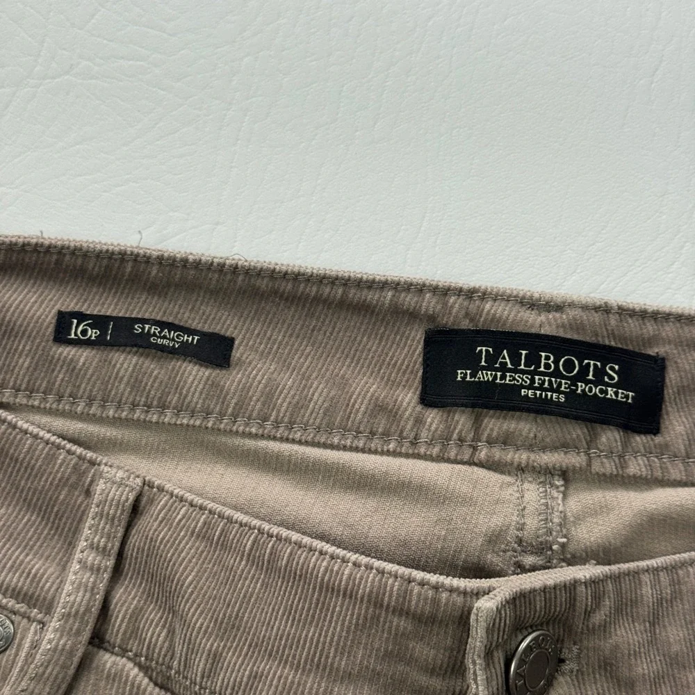 Talbots Flawless Five-Pocket Corduroy Pants Taupe Brown Straight Curvy 16 Petite